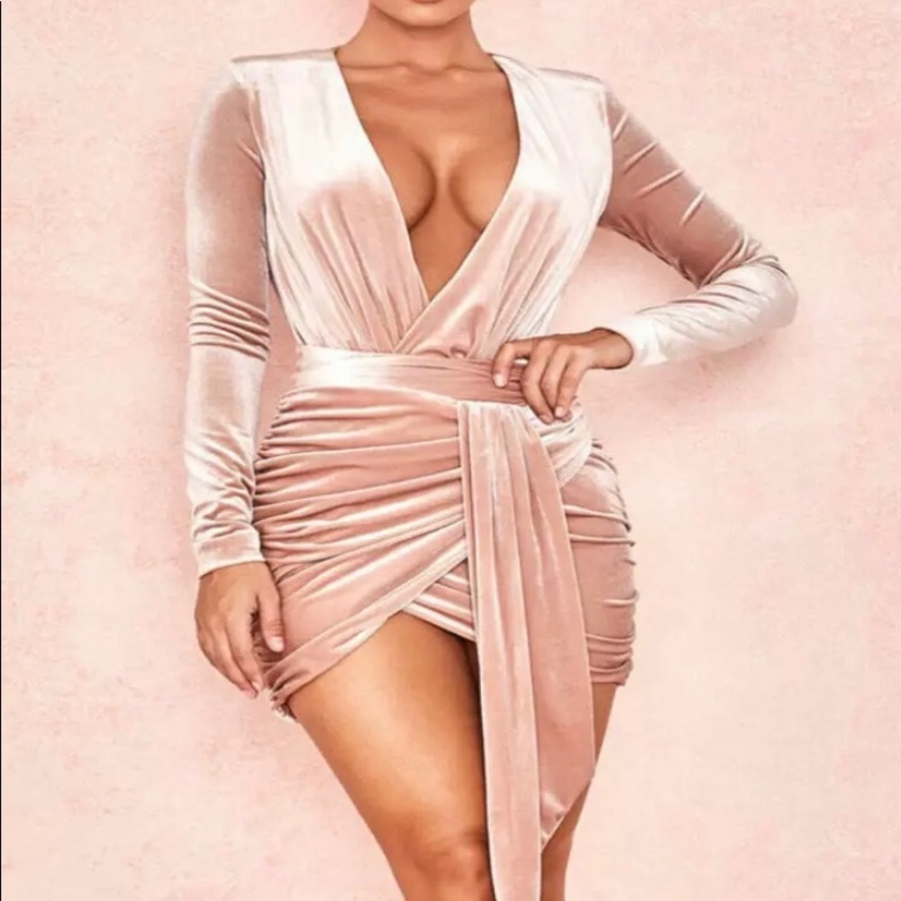 House of cb inspired velvet ruched dress